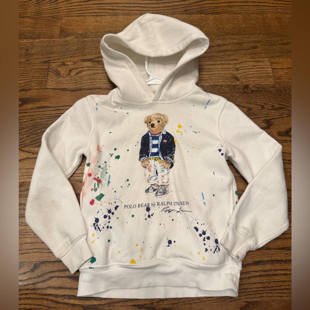 Polo Bear by Ralph Lauren Paint-Splatter Hoodie — Kids Size 7